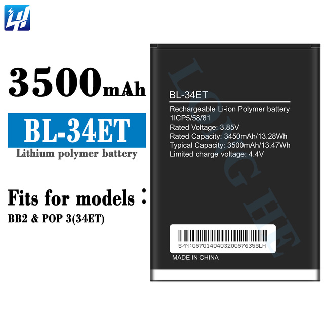 BL-34ET POP3 Li-ion Polyer Rechargeable Mobile Phone Battery for Tecno BB2 POP 3