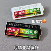 Pin de aleación DIY para el campus, con diseño de broche de energía para transformación de estado de ánimo, estilo personalizado y batería social
