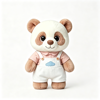 Peluche Panda Marron Kawaii avec Salopette, Jouet en Peluche Personnalisé, Broderie Nuage, Cadeau Adorable