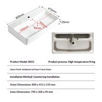 Vasque rectangulaire en céramique à poser sur comptoir, modèle 8041, 800x415x135mm, pour salle de bain, lavabo à poser pour hôtel et maison
