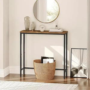 Tavolo consolle Versatile per interni con Base in metallo nero, in legno, a livello singolo, elegante e stretto, - Product Image 2