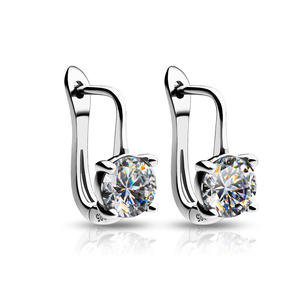 Orecchini in Diamanti Bianchi Champagne e Argento, Taglio Brillante Rotondo, Colore G, Diamanti Naturali, Stile Classico, per Uso Quotidiano Femminile - Product Image 1