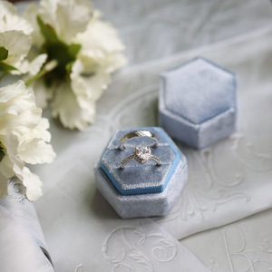 Hexagonal Jewellery Ring Boxes Velvet Double Ring Bracelet Necklace Proposal Gift packaging Box Custom Factory Stock Product