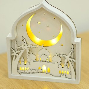 Decorazione Ramadan a Forma di Luna in Legno Illuminata, Ornamento Artigianale Durevole per Esterni per Festività <span class=keywords><strong>Islamiche</strong></span> - Product Image 4