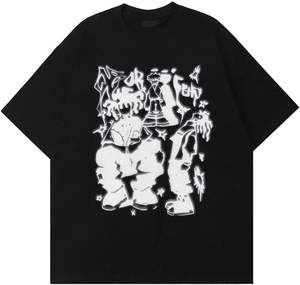 T-shirts unis surdimensionnés créatifs Graffiti chemises à manches courtes été décontracté rappeur Streetwear Y2k hauts T-Shirt pour hommes - Product Image 3