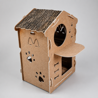 Villa para Gatos de Doble Capa, sin Herramientas, con Recortes de Cabeza y Huella de Gato, en Color Corteza de Roble Natural, 650 x 685 x 875 mm