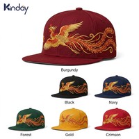 Gorra de Béisbol de Algodón Grueso con Visera Plana, Degradado Completo en Dorado y Rojo, Bordado de Fénix, Estilo Urbano Hip Hop