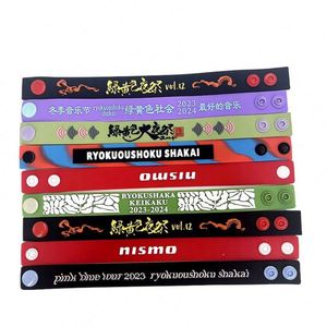 Factory Wholesale Custom logo Embossed Relief PVC <b>Bracelet</b> with <b>Adjustable</b> Size PVC Wristband Strap and Plastic Button - Product Image 5