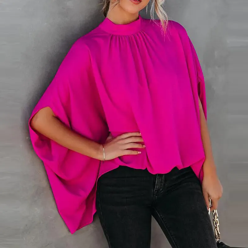 Moda Batwing kollu kadın bluz gömlek bayanlar zarif rahat baskılı gevşek kazak yaz Streetwear Tops C14588