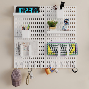 White Metal Pegboard <b>Wall</b> Shelf Rectangle Adjustable Office Organizer Minimalist Design <b>Nail</b> Free <b>Wall</b> Mounted Type - Product Image 1