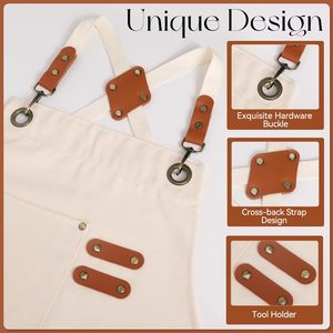 Custom logo Waterproof Canvas Cross Back <b>Aprons</b> <b>With</b> <b>Pockets</b> Adjustable Kitchen Chef <b>Aprons</b> for Men Women Cooking Baking Server - Product Image 3