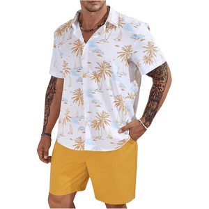 Ensemble assorti hawaïen pour homme FOXA, chemise à manches courtes et short à imprimé tropical, tenues de vacances - Product Image 1