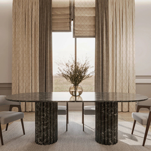 Mesa de Comedor Ovalada Lorenzo Verde Levanto de Kumusi Furniture con Diseño Acanalado - Product Image 1