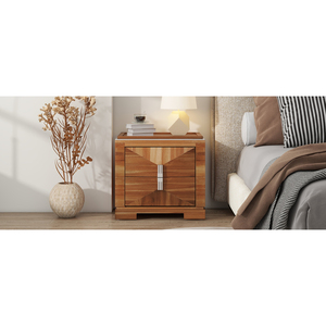 Mid Century Modern Nightstand 2 <b>Drawers</b> Wood Diamond Pattern Storage <b>Side</b> Table for Bedroom or Living Room - Product Image 4
