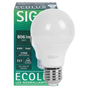 LED-Lampe, ECOLUX, AGL-Form, E27, 2700K, 8,8W (60W), 806 lm (9019601221) - Product Image 1