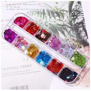 Colorful Nail Art Glitter Laser 12 Colors/set Maple Leaf Nail Spangles Decoration DIY Manicure