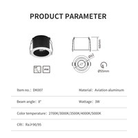 Spot encastré LED rond noir 3W à angle ultra-étroit réglable pour la maison, les galeries d'art et les musées