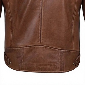 Veste en cuir marron pour homme, col mandarin, fermeture éclair, chauffante, coupe-vent, style moto, manteau d'hiver décontracté - Product Image 4