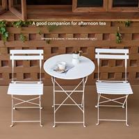 Ensemble de salon de jardin pliant 3 pièces en acier multicolore pour terrasse, café et extérieur (table et chaises)