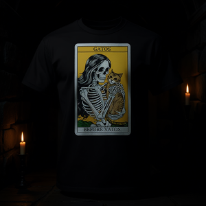 T-shirt Gothique Gatos Before Vatos Cat Lady Skeleton Tarot Card - Product Image 3