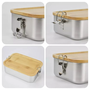 Boîte à lunch isotherme en acier inoxydable 304 avec couvercle en bambou, anti-fuite, pour pique-niques et repas partagés en extérieur - Product Image 4
