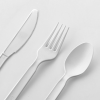 Kit de 450 pièces de couverts jetables résistants à la chaleur en PLA blanc compostable, couteau, fourchette, cuillère, service de restauration rapide à emporter, emballage vert