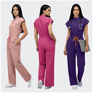 Uniforme de Enfermería Personalizado 42388, Pantalones Largos Rosas y Blusa de Manga Corta para Asistentes Dentales, con Cierre y Lazo en la Cintura - Product Image 2
