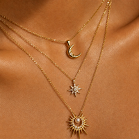 Colliers superposés tendance en acier inoxydable 316L doré pour femmes, avec pendentifs délicats lune, soleil, étoile et perle, bijoux multicouches