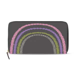 Cartera larga de cuero PU para mujer con diseño de lei arcoíris hawaiano, tarjetero con cremallera, billetera de cuero RFID para mujer - Product Image 1