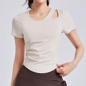 Top Deportivo de Yoga para Mujer, Ajustado, Antiarrugas, Personalizado, de Spandex, Manga Corta, Transpirable, con Copa Integrada, para Verano - Product Image 4