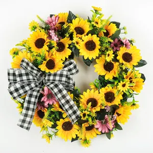 Karangan bunga matahari Gaya hutan karangan bunga dekorasi rotan untuk dekorasi dinding dan interior dan pernikahan dan Festival lebah