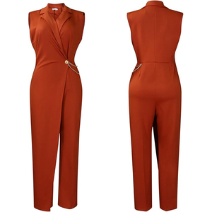Tute estive di nuovo Design personalizzato per <span class=keywords><strong>donna</strong></span> elegante colletto in vita catena ampia gamba larga <span class=keywords><strong>tuta</strong></span> intera per <span class=keywords><strong>donna</strong></span> - Product Image 4
