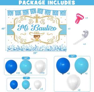 Juego de 78 Guirnaldas de Globos Azules de <span class=keywords><strong>Mi</strong></span> Bautizo para que Dios Bendiga al Bebé Decoración de Fiesta de Bautizo - Product Image 4