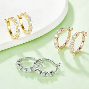 Fashion Jewelry Moissanite S925 Sterling Silver Huggie Earrings Yellow Gold Plated Moissanite Diamond Hoop Earrings For Girls