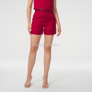 Conjunto de Pantalones Cortos de Cintura Alta 2025, Estilo Casual de Otoño con Decoración de Botones, Chaleco Rojo, Conjunto Deportivo de Dos Piezas para Mujer - Product Image 6