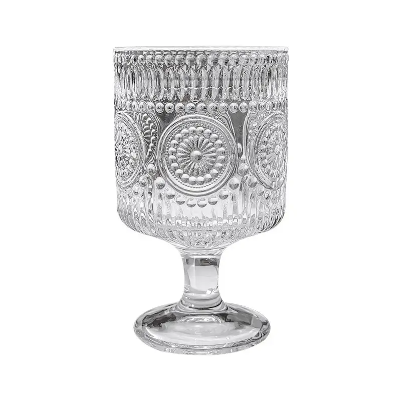 Copa de jugo de vidrio de girasol en relieve, copa de vidrio transparente Vintage, copa de vino antigua