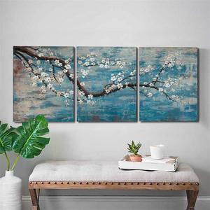 Lienzo al óleo de flores pintado a mano para decoración del hogar, <span class=keywords><strong>3</strong></span> <span class=keywords><strong>piezas</strong></span> de paisaje floral moderno, decoración de pared, pintura colgante, pintura al óleo - Product Image 2