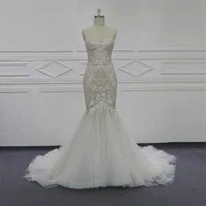 New Design Lace And Tulle Fashion Long Train Beautiful Sweetheart Mermaid Wedding Dress 2023