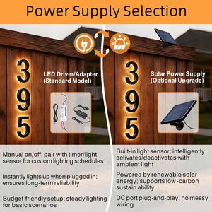 Numéros de maison solaires lumineux de <span class=keywords><strong>9</strong></span> pouces pour panneau d'adresse LED étanche, lampe numérique personnalisée pour l'extérieur de la maison - Product Image 3