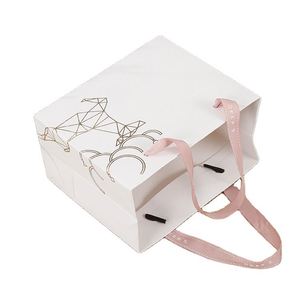 Recyclable White Paper Gift <b>Bag</b> With Handles, Minimalist Cardboard Design for Birthday Party Favor and Daily Sundry Packing - Product Image 4