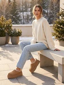 Mules en daim personnalisées couleur <span class=keywords><strong>plateforme</strong></span>, style Tasman, bottes Uggs brodées, sabots d'hiver à semelle épaisse, doublées de fourrure chaude, vente en gros - Product Image 3