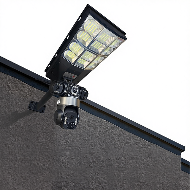 LD002 Outdoor Waterproof CCTV Camera 3Lenses Solar Streetlight 6MP Night Vision PCBA Material Monitoring