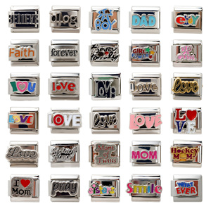 Bracelet à breloques Italie - Thèmes Sourire/Famille/Foi, breloques DIY élastiques en acier inoxydable 304, 9 * 10 mm, cadeau - Product Image 1
