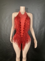 Strass scintillants paillettes gland justaucorps femmes Sexy Performance body pour boîtes de nuit scène porter chanteur danseur Costume 7G