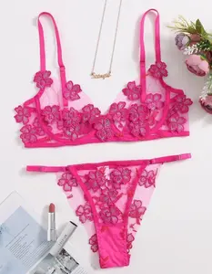 New Lovely Embroidery Spring Color Series Women Sexy Lace Transparent Lingerie Underwear