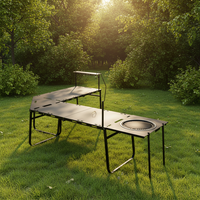 Table de cuisine de camping modulaire et pliable, poste de travail portable pour la cuisson en extérieur, avec trou pour barbecue, pour pique-nique et jardin