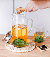 Cruche d'eau en verre de paysage stéréoscopique 3D résistant à la chaleur à haute teneur en borosilicate de conception unique avec couvercle en acier inoxydable 304