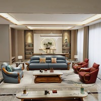 Sofá de Cuero de Primera Calidad para Villa de Alta Gama, Combinación de Estilo Moderno Chino, Sofá de Cuero Uginwood