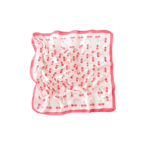 Foulard Quadrato con Stampa Ciliegie 70x70cm, Leggero Stile Seta, Accessorio Moda - Product Image 1