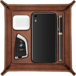 <b>Men</b>'s PU <b>Valet</b> Tray Bedside Table Organizer Tray Tray Watches Wallets Cell Phones Keys Office Travel Dresser Leather Single - Product Image 1